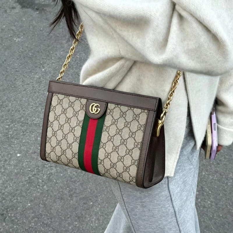 GUCCI古馳ophidia系列OP小號夾子包金色鏈條包🌐-29