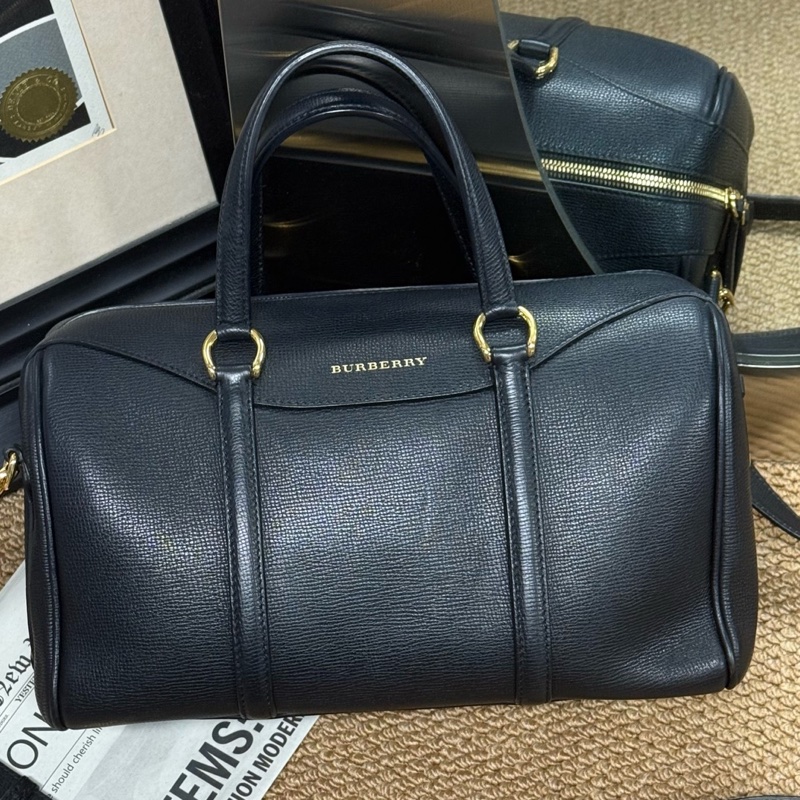 博柏利/Burberry黑色全皮手提斜挎波士頓 🈚附件-0