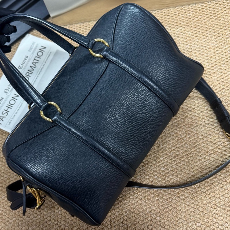 博柏利/Burberry黑色全皮手提斜挎波士頓 🈚附件-1