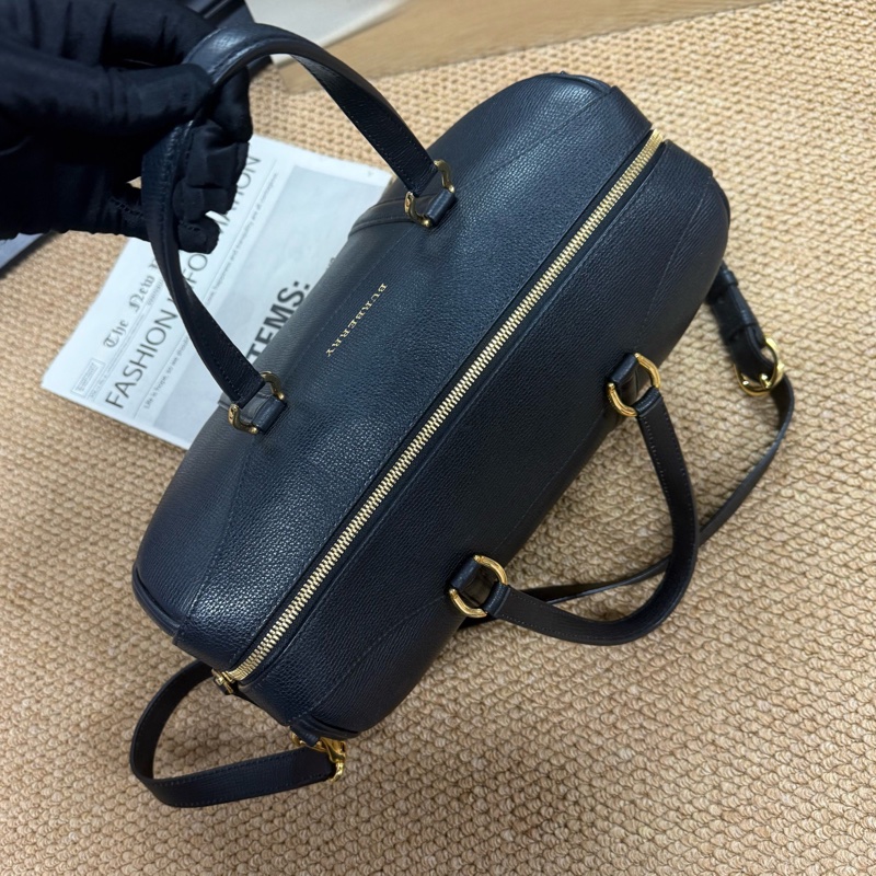 博柏利/Burberry黑色全皮手提斜挎波士頓 🈚附件-4