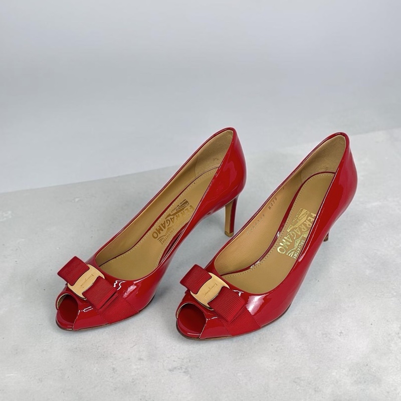 Ferragamo 菲拉格慕 魚口高根鞋 7.5 二手-0