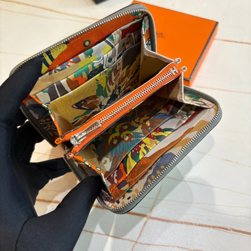 *SHIHNA名牌精品* HERMÈS 絲巾短夾大象灰 W刻-4