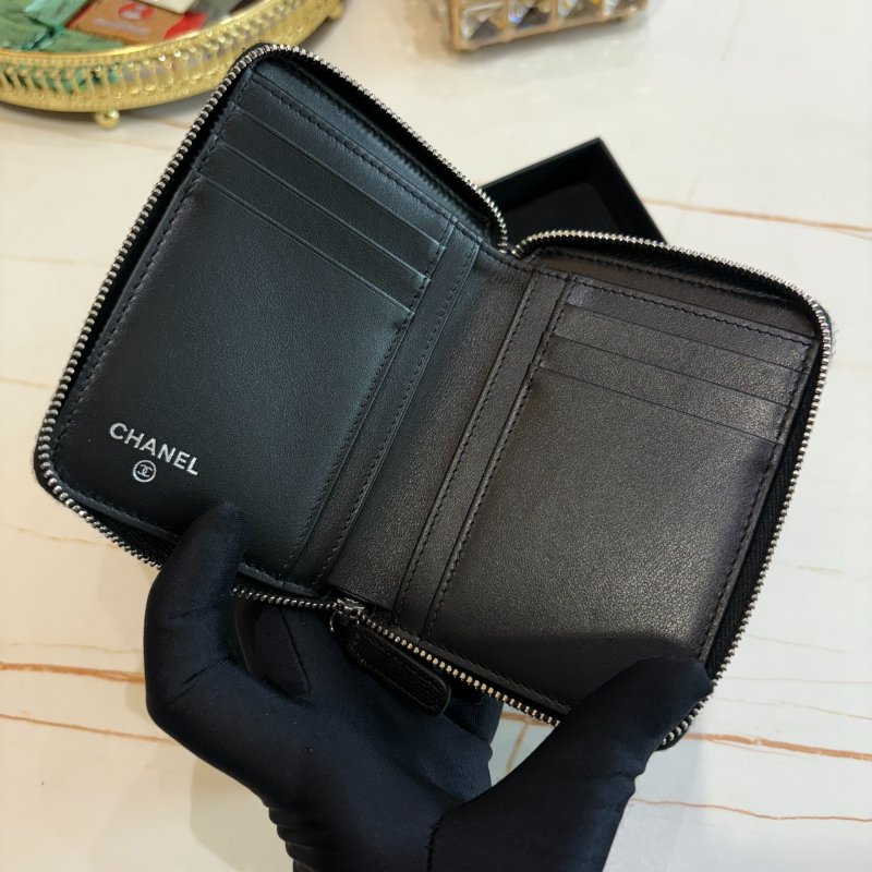 *SHIHNA名牌精品* CHANEL 黑銀 荔枝雙C星星水鑽 拉鏈錢包-2