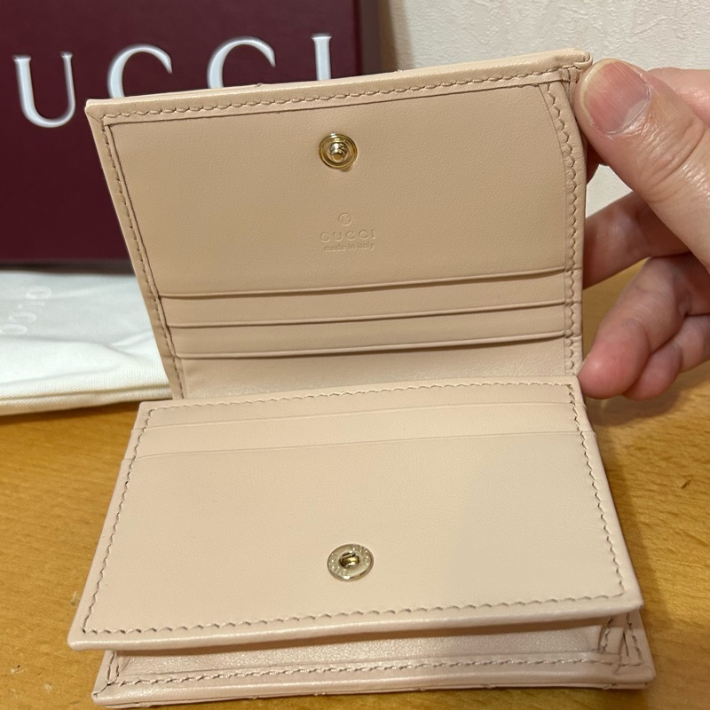GUCCI 古馳 GG Marmont 經典金屬雙G 卡夾 皮夾 短夾 零錢包 杏粉色 裸粉-2