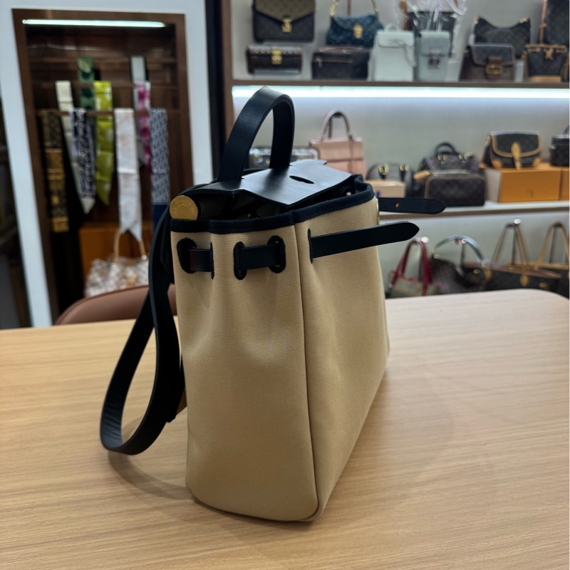 Herbag Zip31 帆布拼牛皮，風衣灰拼黑色金扣-3