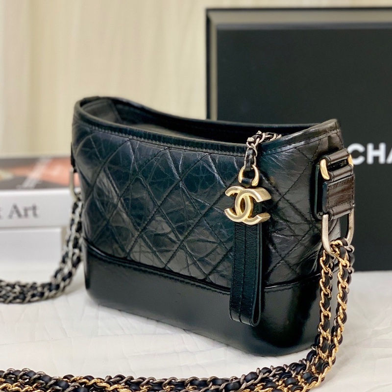 🌷保卡款！ Chanel 香奈兒 Gabrielle 流浪包 黑金牛皮 小號-3