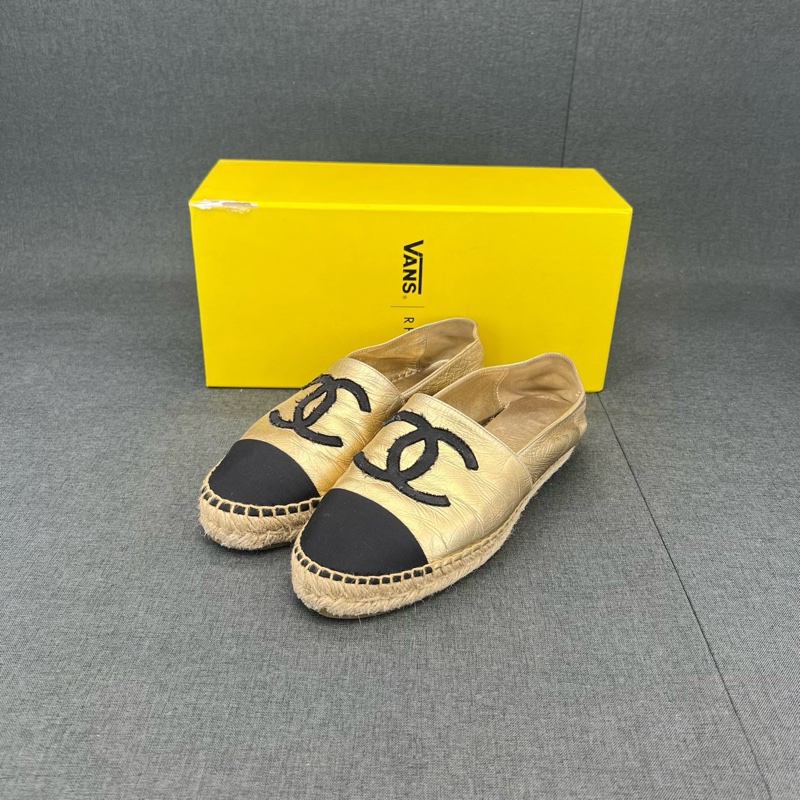 Chanel香奈兒經典雙C 漁夫鞋 黑金 38碼-0