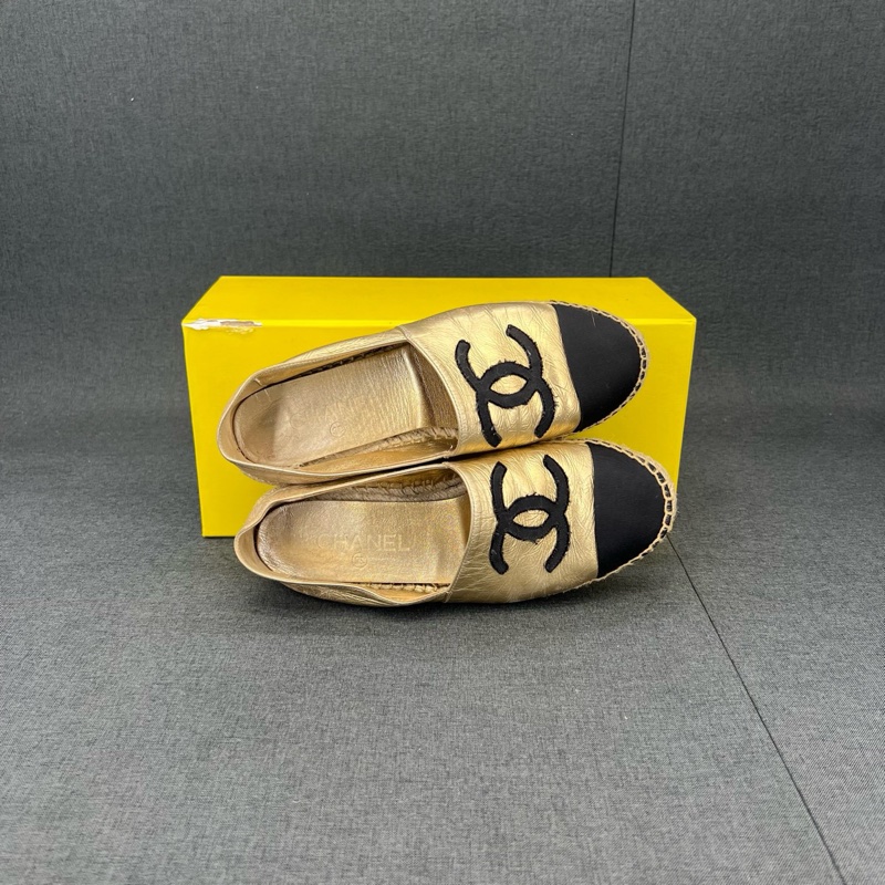 Chanel香奈兒經典雙C 漁夫鞋 黑金 38碼-4