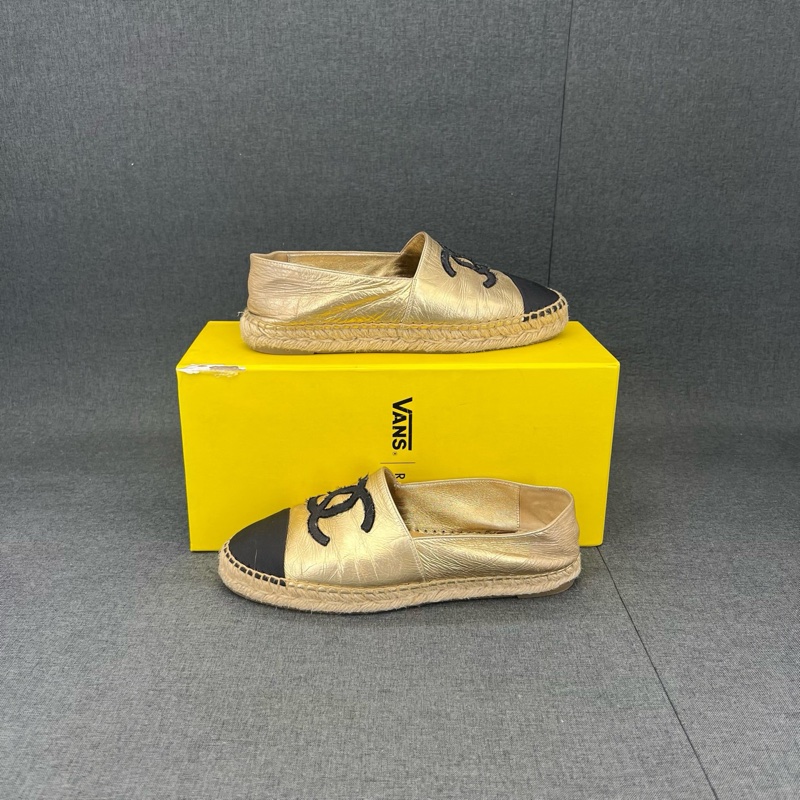 Chanel香奈兒經典雙C 漁夫鞋 黑金 38碼-5