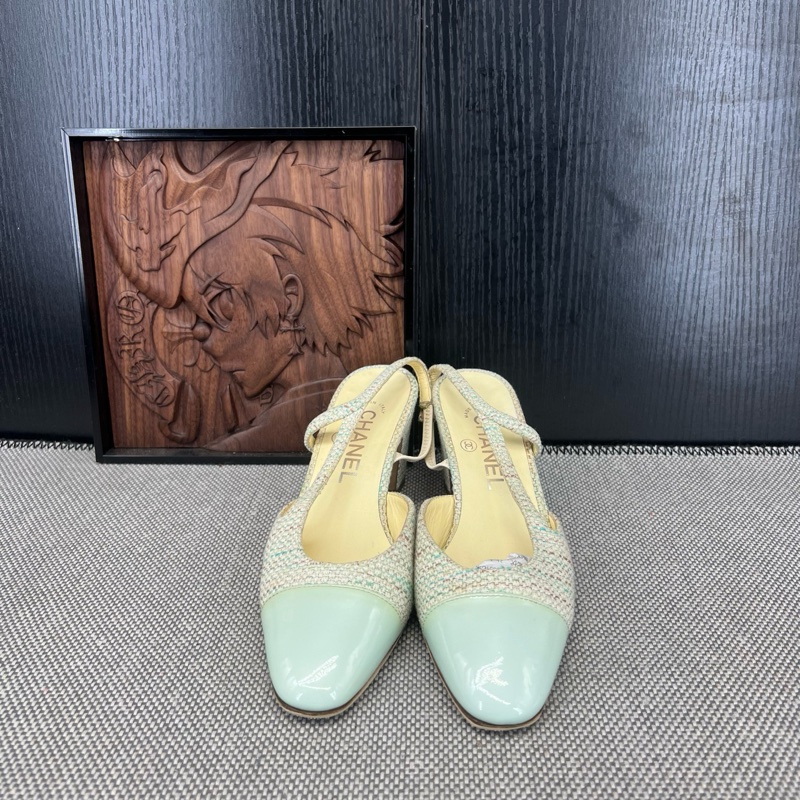 Chanel香奈兒 花呢拼接粗跟 高跟 36.5碼-1