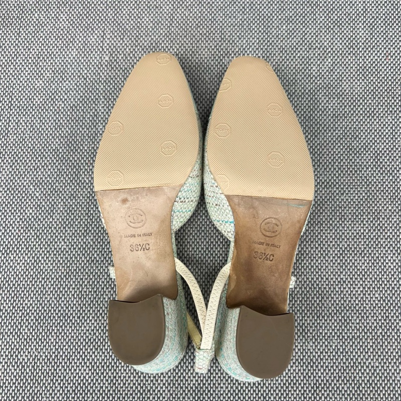 Chanel香奈兒 花呢拼接粗跟 高跟 36.5碼-3