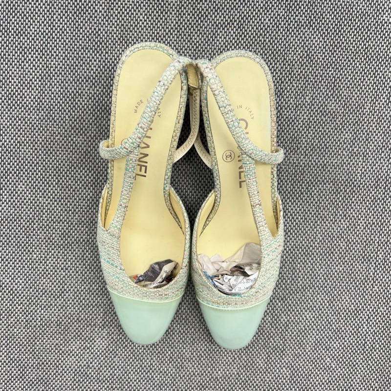 Chanel香奈兒 花呢拼接粗跟 高跟 36.5碼-4