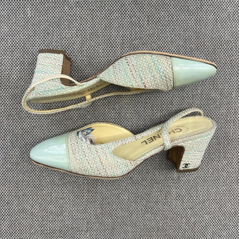 Chanel香奈兒 花呢拼接粗跟 高跟 36.5碼-5