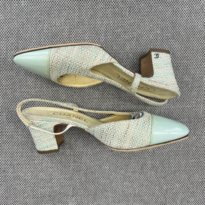 Chanel香奈兒 花呢拼接粗跟 高跟 36.5碼-6