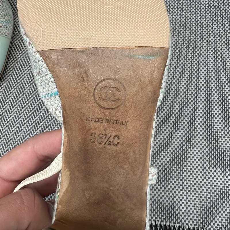 Chanel香奈兒 花呢拼接粗跟 高跟 36.5碼-9