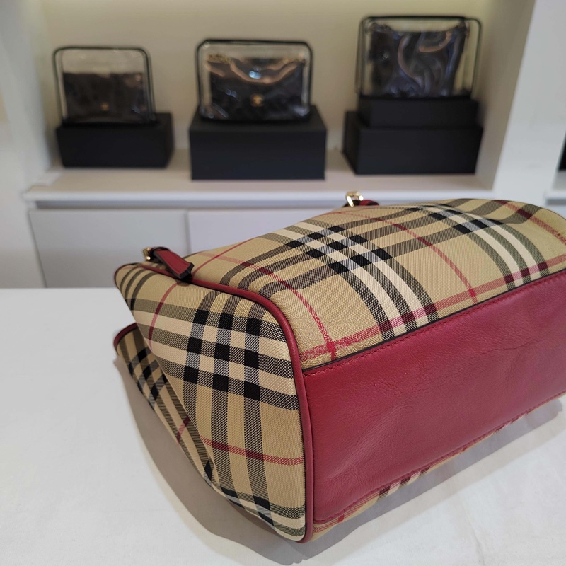 閒置新Burberry巴寶莉經典戰馬格紋菜籃子小號購物袋-4