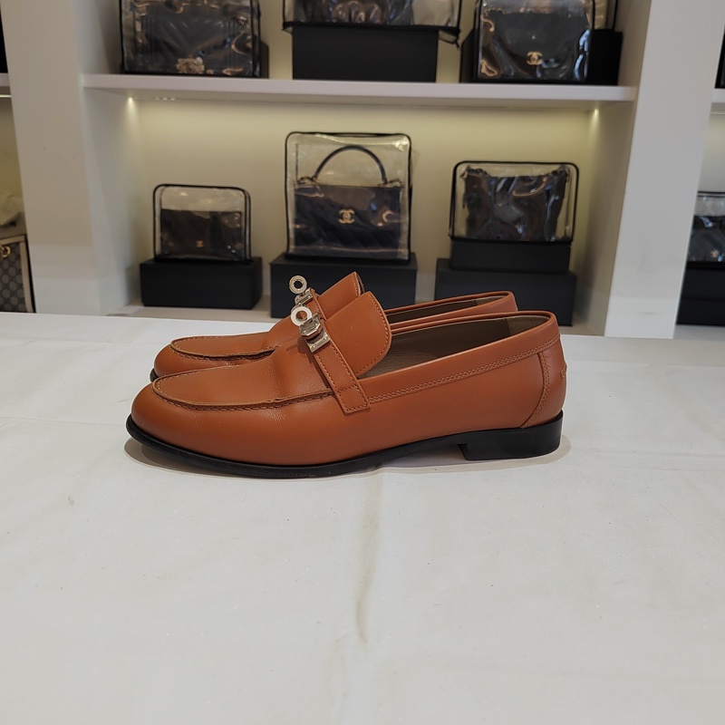 HERMES爱马仕 Destin 小牛皮 圆头套脚 乐福鞋 女款 棕色 -3