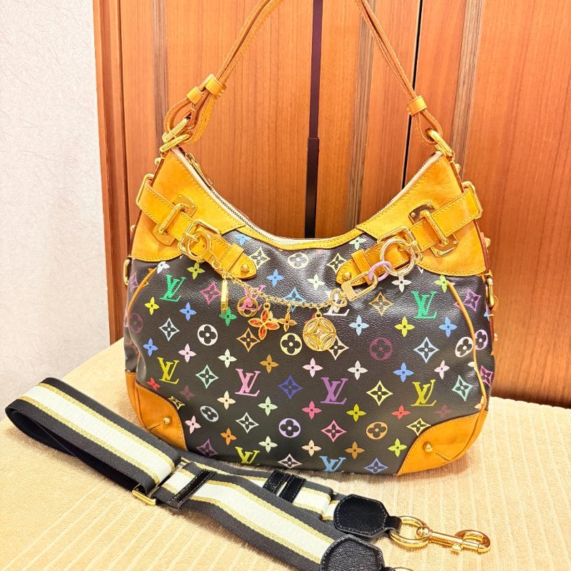 Louis Vuitton LV村上隆 黑彩 肩背包 南瓜包 斜跨包/母親節活動 送一條MJ寬版可調式背帶 可斜跨-1