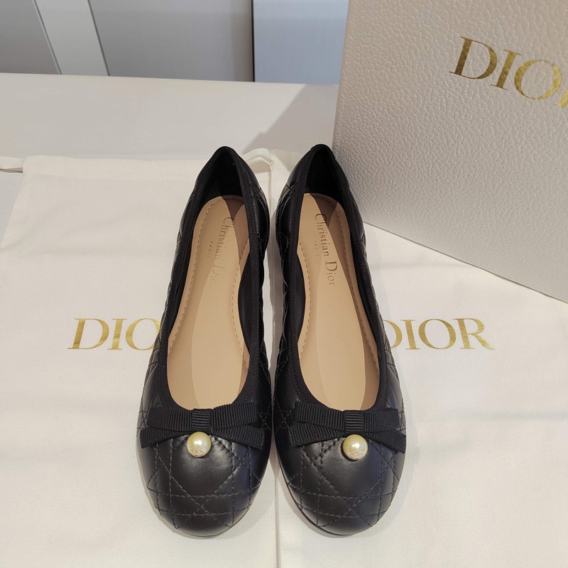 閒置新Dior迪奧芭蕾舞鞋新款珍珠蝴蝶結平底鞋，已貼底-0