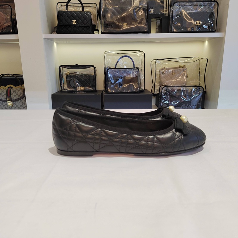 閒置新Dior迪奧芭蕾舞鞋新款珍珠蝴蝶結平底鞋，已貼底-2