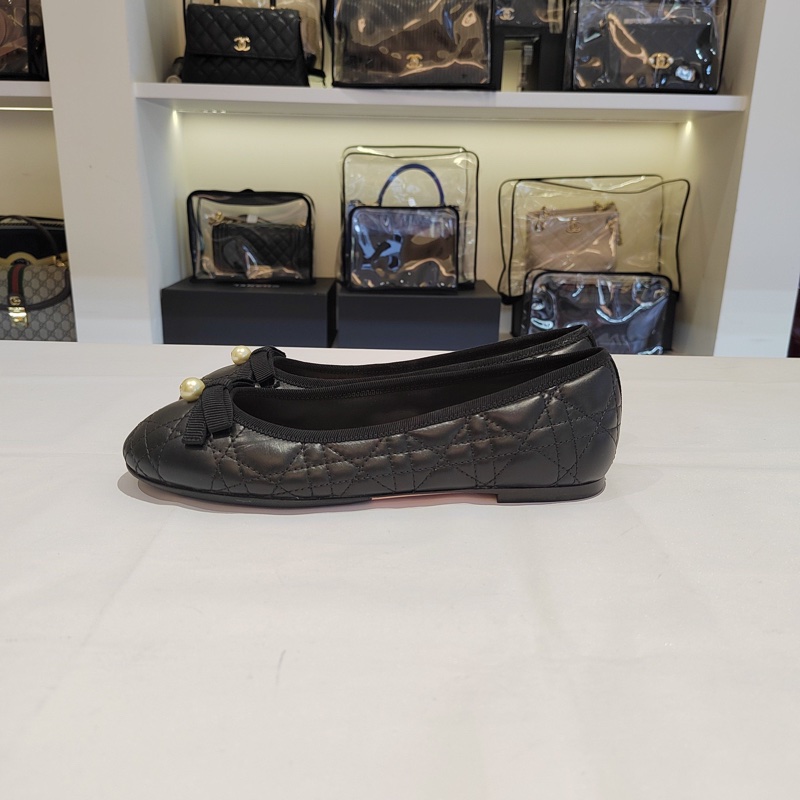 閒置新Dior迪奧芭蕾舞鞋新款珍珠蝴蝶結平底鞋，已貼底-3