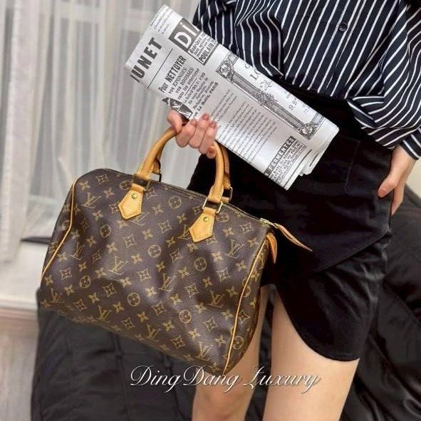 Louis Vuitton LV原花 Speedy30 明星人手一顆 /母親節活動 贈精美可調式斜背帶-4