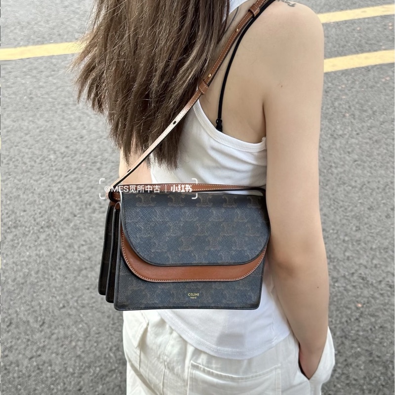 Celine賽琳老花棕牛皮Triomphe WOC雙層信封包💼 斜背包 10D852FBY04LU-2