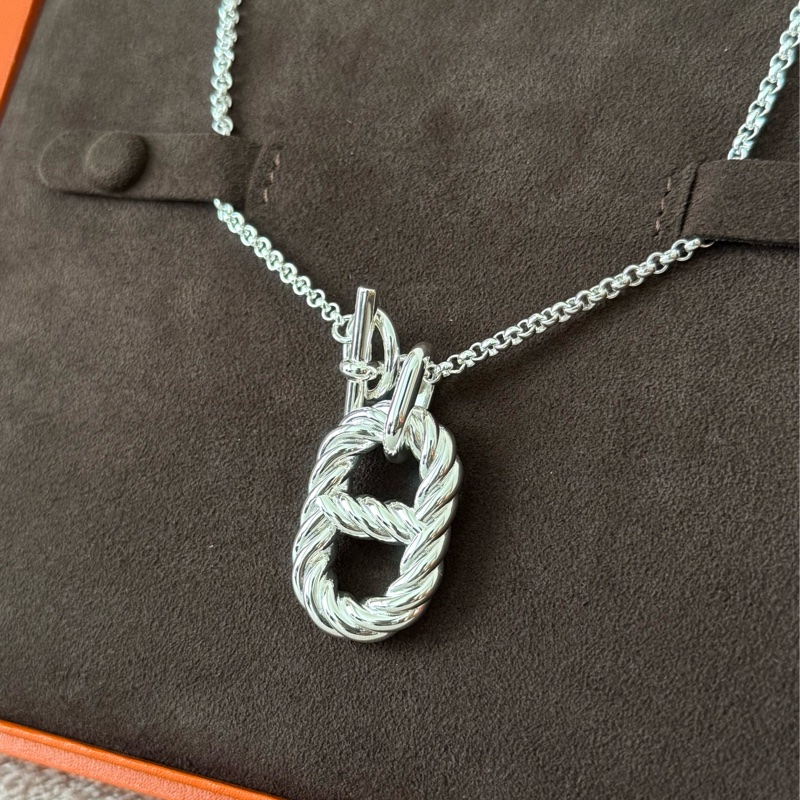 Hermes 2026 新款 925純銀 豬鼻 銀鏈 項鏈-3