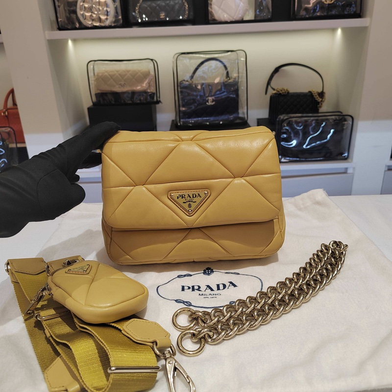 Prada/普拉達 system黃色羊皮菱格最新款三合一-0
