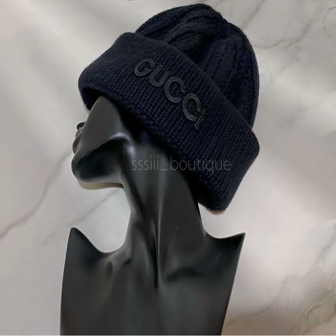 GUCCI 黑 GG LOGO 毛帽
