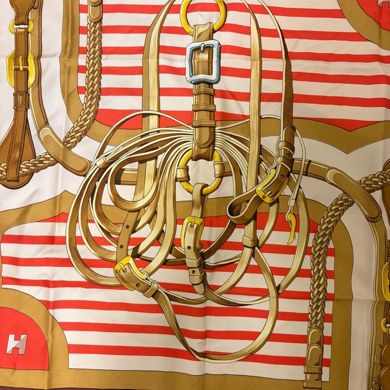 愛馬仕絲巾真絲正品附盒 90絲巾 經典馬具圖騰 超粉嫩粉紅配色 經典設計師款-3