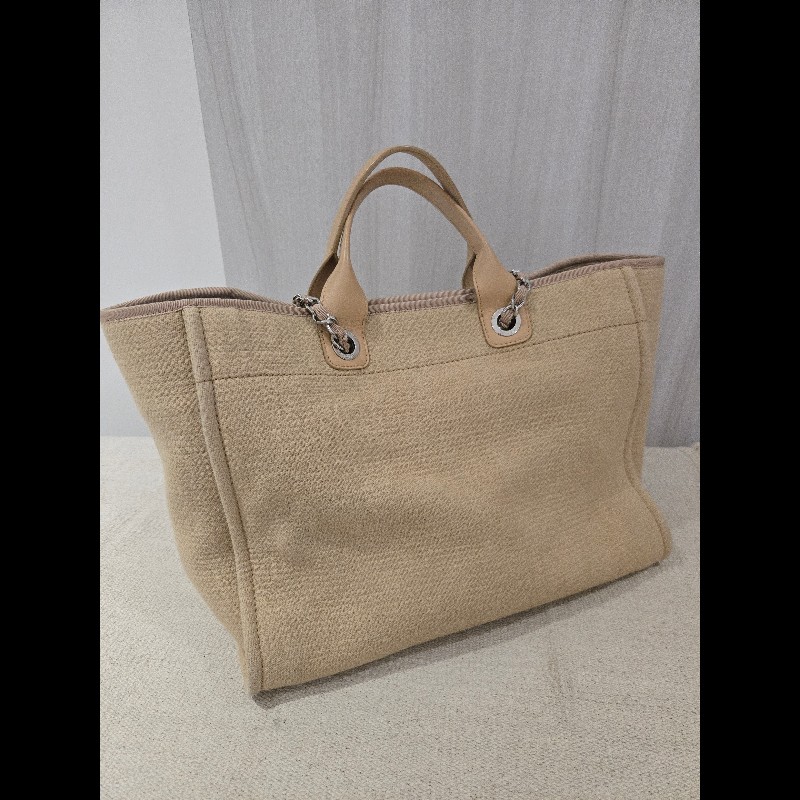 Chanel 香奈兒 芯片款 燕麥奶茶色 帆布沙灘包 托特包 可肩背 手提-14