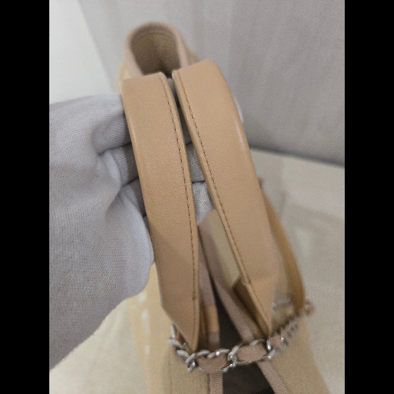 Chanel 香奈兒 芯片款 燕麥奶茶色 帆布沙灘包 托特包 可肩背 手提-18