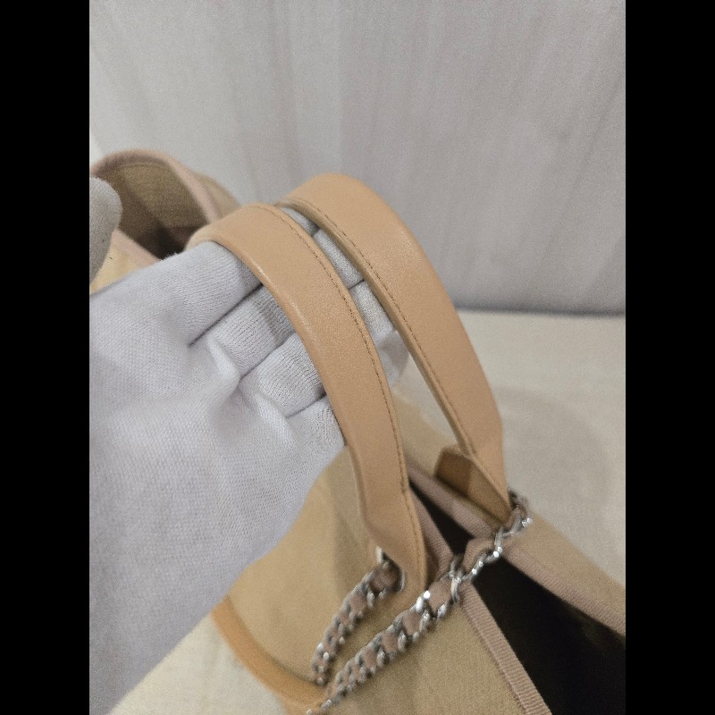 Chanel 香奈兒 芯片款 燕麥奶茶色 帆布沙灘包 托特包 可肩背 手提-19