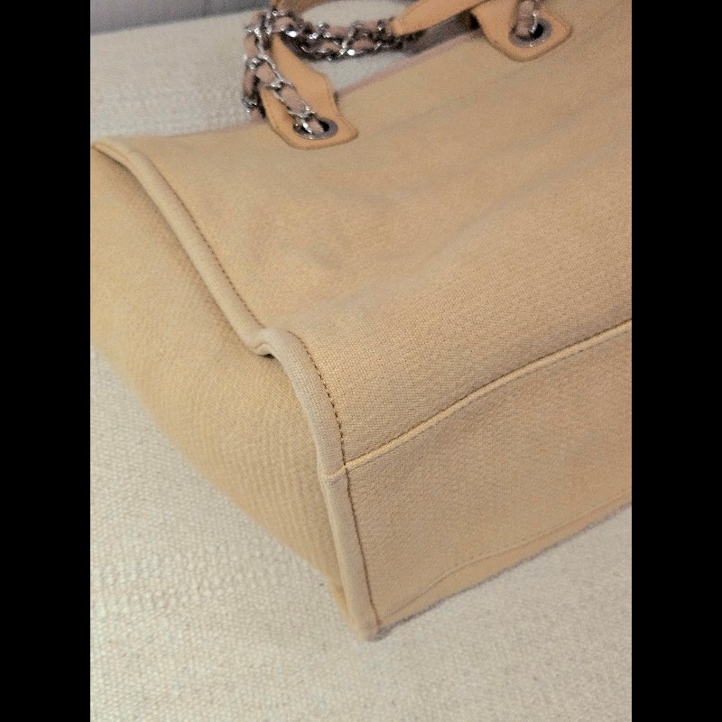 Chanel 香奈兒 芯片款 燕麥奶茶色 帆布沙灘包 托特包 可肩背 手提-28