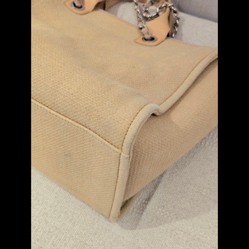 Chanel 香奈兒 芯片款 燕麥奶茶色 帆布沙灘包 托特包 可肩背 手提-29