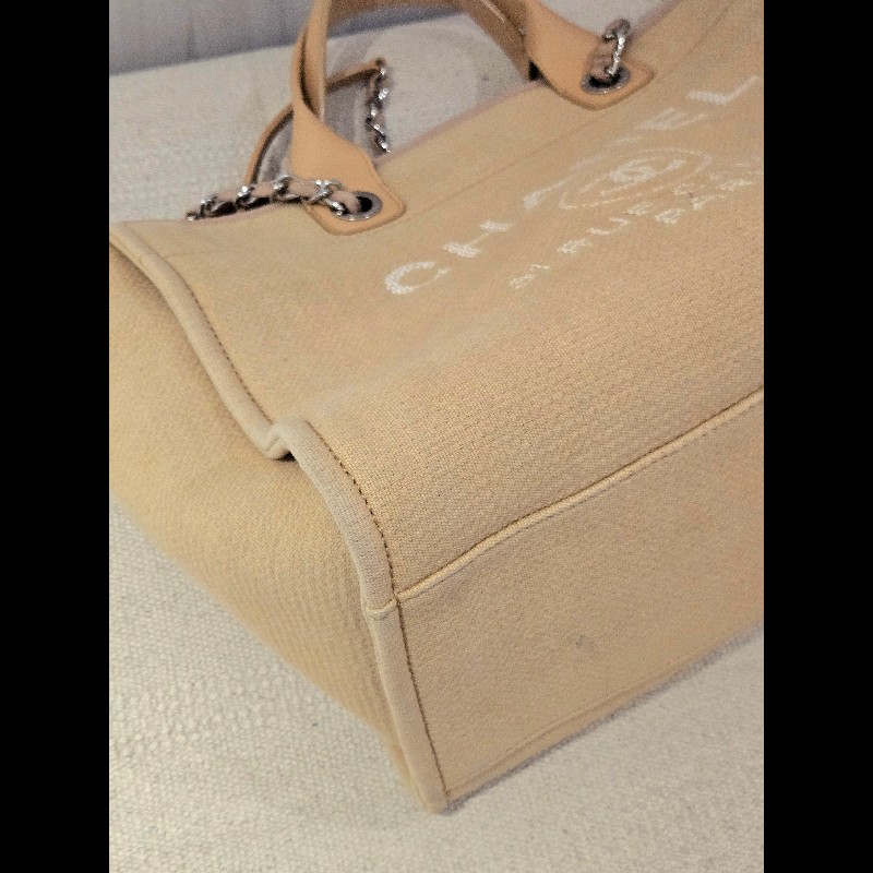 Chanel 香奈兒 芯片款 燕麥奶茶色 帆布沙灘包 托特包 可肩背 手提-30
