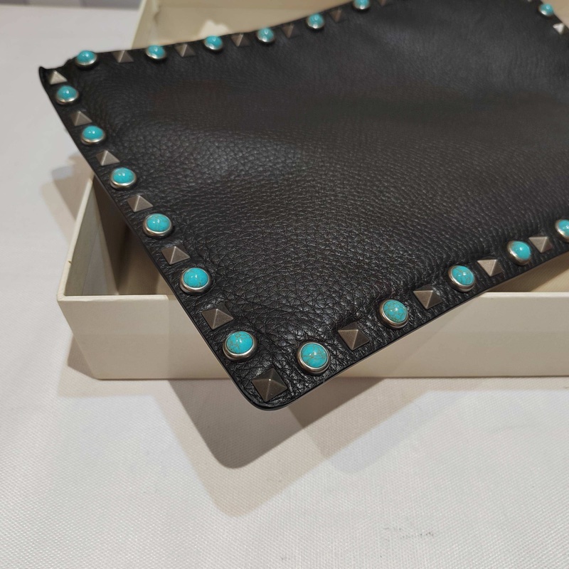 閒置新Valentino華倫天奴女士黑色柳釘大號手拿包，-4