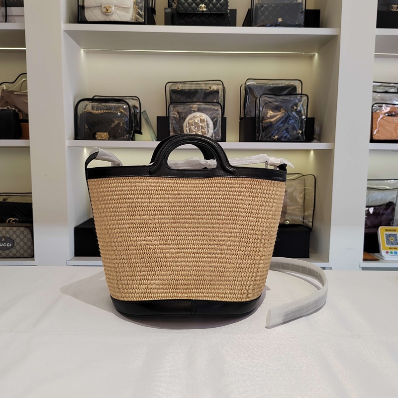 閒置新Marni瑪尼·女士logo刺繡拉菲草編單肩包斜挎包-1