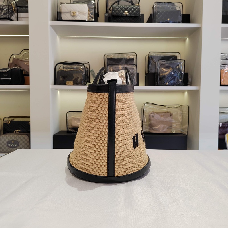 閒置新Marni瑪尼·女士logo刺繡拉菲草編單肩包斜挎包-3