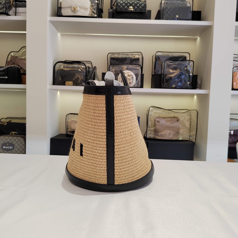 閒置新Marni瑪尼·女士logo刺繡拉菲草編單肩包斜挎包-4