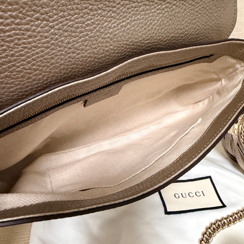 Gucci 專櫃正品 淡金色 SOHO 流蘇 鏈條包 經典款 斜背包-1
