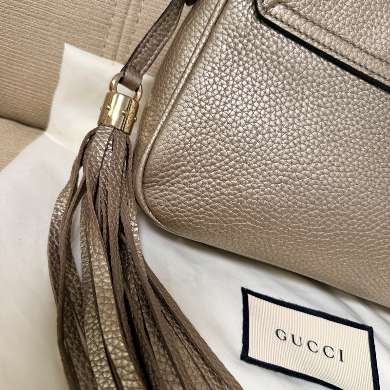 Gucci 專櫃正品 淡金色 SOHO 流蘇 鏈條包 經典款 斜背包-20