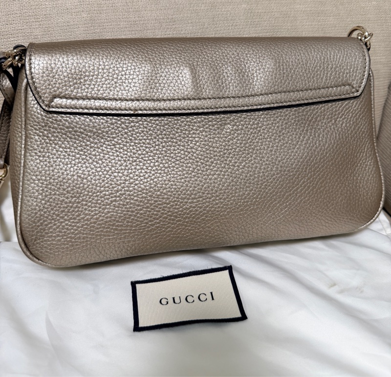 Gucci 專櫃正品 淡金色 SOHO 流蘇 鏈條包 經典款 斜背包-23