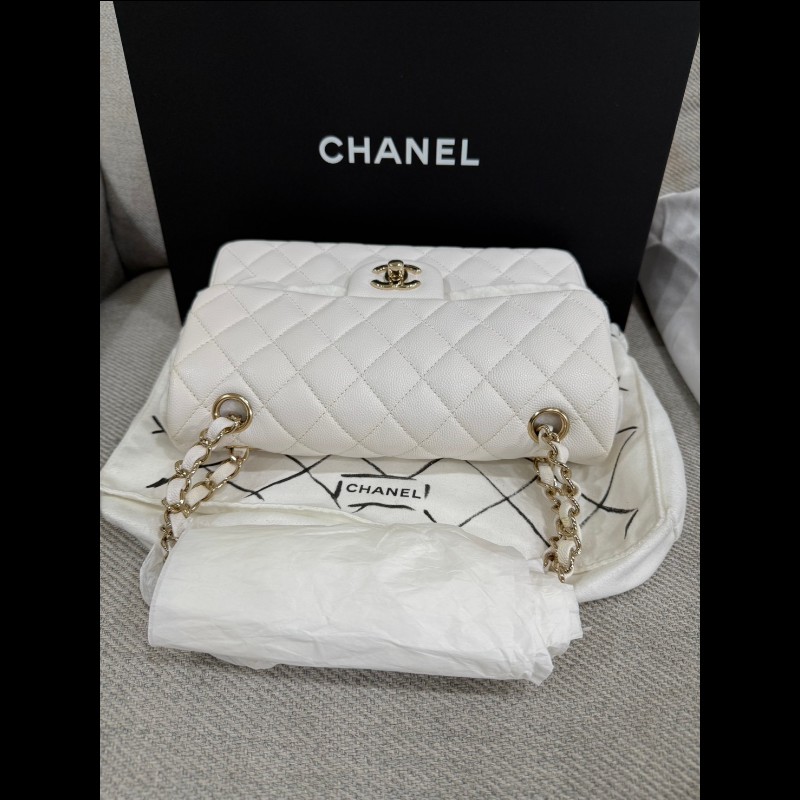 Chanel 經典 Cf23白荔枝皮淡金扣-1