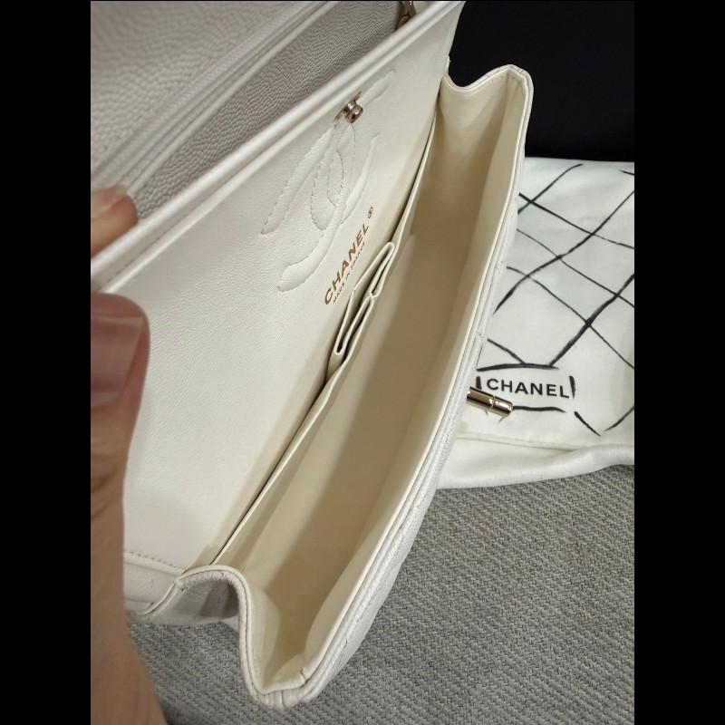 Chanel 經典 Cf23白荔枝皮淡金扣-2