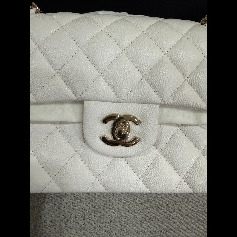 Chanel 經典 Cf23白荔枝皮淡金扣-3