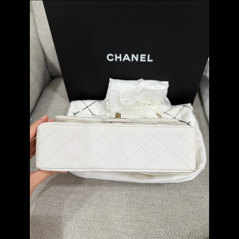 Chanel 經典 Cf23白荔枝皮淡金扣-4