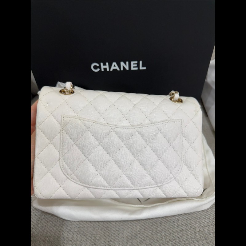 Chanel 經典 Cf23白荔枝皮淡金扣-6
