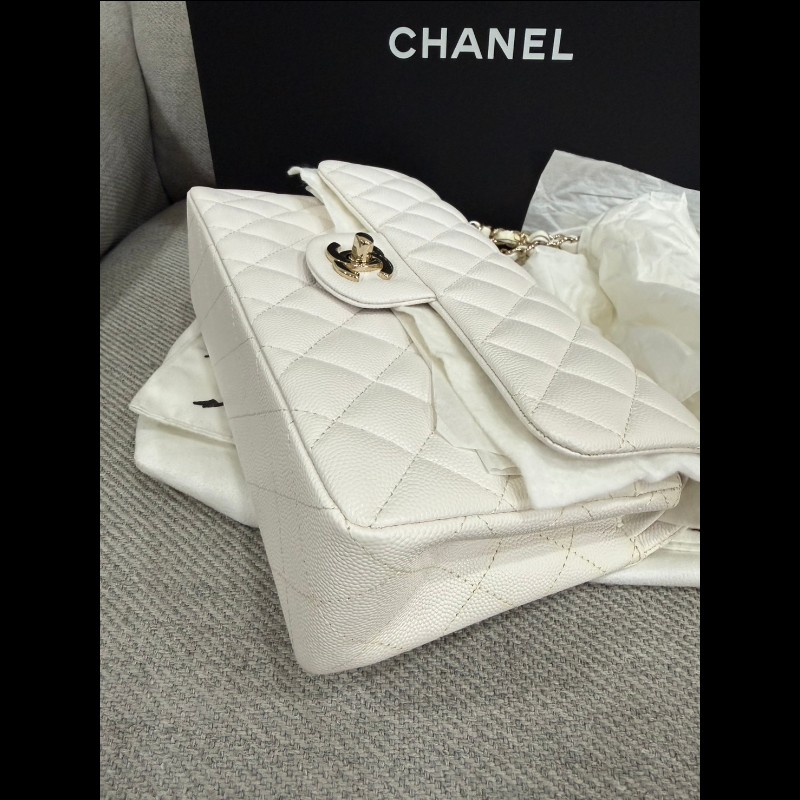 Chanel 經典 Cf23白荔枝皮淡金扣-7
